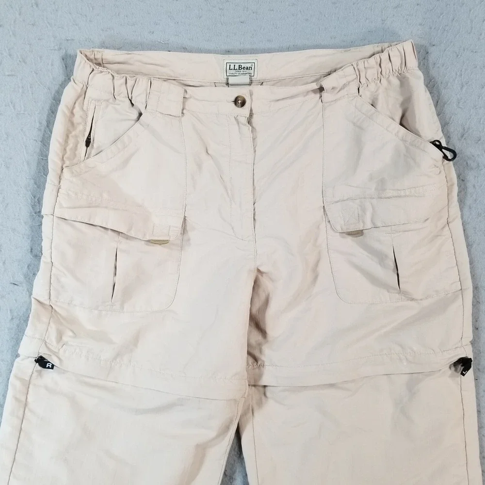 LL Bean Convertible Cargo Pants Mens L Beige Nylon‎ Hiking Shorts Outdoor